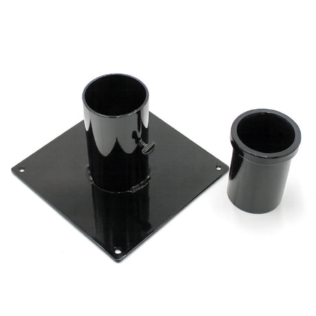 The Steel Base for 2.56" Round Profiles is a black metal floor stand with a glossy square steel base, a central cylindrical tube, and an additional matching round diffuser profile sleeve.