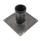 The Steel Base for 2.56" Round Profiles features a welded vertical tube at the center, a side screw, and four corner holes for secure floor stand mounting.