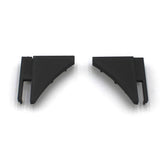 Pair of black, triangular PETG End Caps for Pula P10 Profile with flat bases and curved edges, positioned symmetrically on a white background—perfect fit for edge-lit shelf profiles.