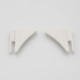 Two small, white, triangular plastic end caps with slotted ends sit side by side on a plain white background—perfect for finishing the End Cap for Pula P10 Profile made from durable PETG.