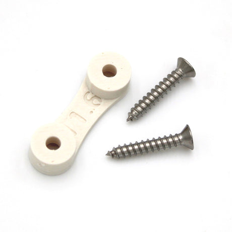 The LED Strip Saddle, a white plastic bracket perfect for mounting waterproof LED strips, is shown with two silver screws on a white background.