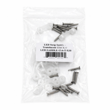 A clear plastic bag of LED Strip Saddle - Translucent 13.6 x 10, includes small translucent mounts and silver screws, ideal for mounting waterproof LED strips or using with 3D-printed accessories.