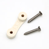 The LED Strip Saddle, a white plastic surface mount bracket with two holes and "13.5" embossed, is shown next to two silver metal screws—ideal for securing waterproof LED strips—on a white background.