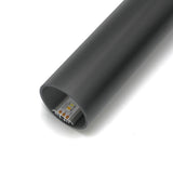 The 1.50" Round Acrylic LED Tube ~ Model Sierra38 is shown in black with an LED strip partially inserted, exposing the strip's electronic components and colored segments at the tube's open end.