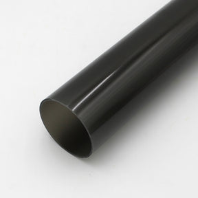 A close-up shows the 2.75 Round Polycarbonate LED Lighting Tube (Model Smokies70) in black, placed diagonally on a white surface with its open end facing the camera, ideal as an LED diffuser.