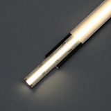 A close-up of the COB IP20 Dotless LED Strip (24V) ~ UniBasic Series on a dark surface, highlighting its bright illumination and the detailed markings along the side of the strip.