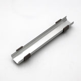 A slightly curved silver metal bar with four dark brown A103 Pair of Clips evenly spaced along its sides, set on a plain white background. Bulk pricing available.
