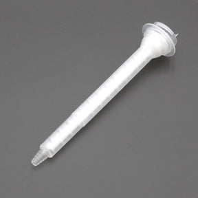 The Static Mixer for 2-Part Methacrylate 400ml 1:1 Mix features a translucent plastic spiral design, tapered tip, and threaded ACF-System twist-lock base for precise adhesive dispensing, shown against a dark background.