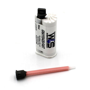 A Gray Fast-Cure 2-Part Methacrylate Adhesive cartridge labeled W4S 55420FS (50ml 10:1 Mix / F-System) with a detached pink mixing nozzle in front, shown on a white background.