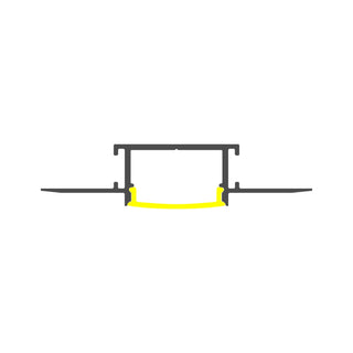 A simple black technical drawing of the 1.1 Ceiling/Wall Recessed Linear LED Lighting Profile (Model Montana), showing a highlighted curved yellow section at the bottom center for ceiling and wall illumination.