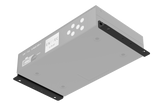 A gray, rectangular device labeled Professional 32-Universe DMX Show Controller ~ Enttec S-Play SP1-1, featuring various buttons and ports, is viewed from a low front angle with black mounting brackets on both sides.