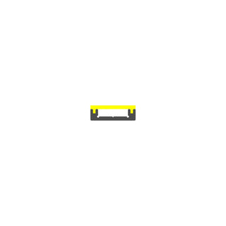 A minimal illustration of a gray razor blade with the yellow Ultra Thin Bendable LED Strip Channel (Model Milano Slim) on top, centered on a plain white background.