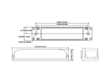 Technical drawing of the Casambi 4-Channel Long-Range Wireless PWM Dimming Controller (Eulum NDRV-CSB-4-SSF), 143mm x 39.4mm x 17.7mm, showing top, front, and side views with mounting hole details for RGBW LED use.
