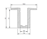 Cross-sectional technical drawing of Recessed Mounting Clips for Neon Flex Ultra Slim Series, labeled: top width 15.5 units, height 12 units, internal height 11 units, inner width 4.4 units, base width 7.4 units—ideal for recessed mounting.