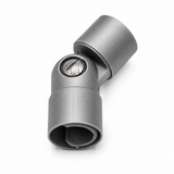A close-up of a gray metal Hinge for Oslo Mini Profile with a visible screw and hexagonal openings on both ends, set against a white background—ideal as an adjustable lighting connector compatible with diverse setups.