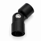 A Hinge for Oslo Mini Profile in black with a metal screw at the joint, enabling two cylindrical sections to rotate relative to each other—ideal for adjustable lighting hinge applications or integration within a diffuser tube system—isolated on a white background.