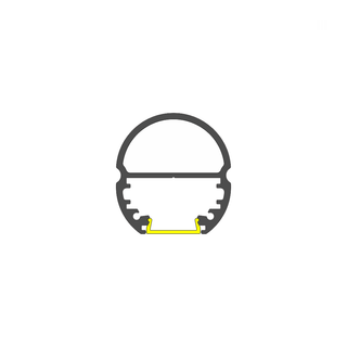 A simple cross-sectional diagram of the 1.1" Oval Wardrobe Rail Lighting LED Channel (Model Oval20) shows a circular aluminum profile with an inner structure, outlined in dark gray and a small yellow segment at the bottom center on a white background.
