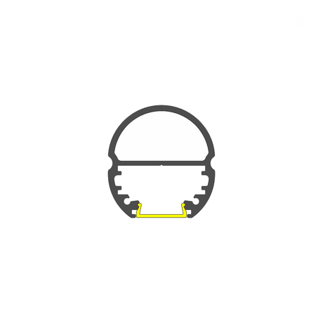 A simple cross-sectional diagram of the 1.1" Oval Wardrobe Rail Lighting LED Channel (Model Oval20) shows a circular aluminum profile with an inner structure, outlined in dark gray and a small yellow segment at the bottom center on a white background.