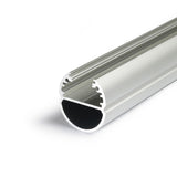 A close-up of the 1.1" Oval Wardrobe Rail Lighting LED Channel (Model Oval20), a silver aluminum clothes rail with an oval profile and internal grooves, shown on a white background.