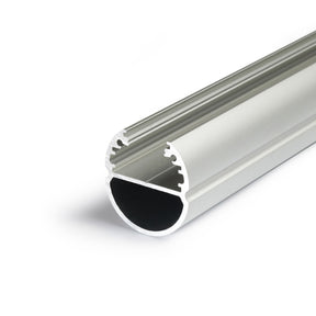 A close-up of the 1.1" Oval Wardrobe Rail Lighting LED Channel (Model Oval20), a silver aluminum clothes rail with an oval profile and internal grooves, shown on a white background.