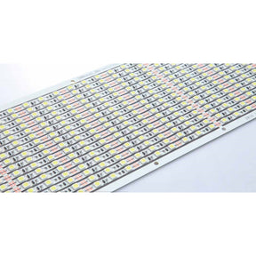 A close-up of the 7.2w PCB Narrow Rigid LED Bar shows its energy-efficient panel with rows of multicolored rectangular LED chips mounted on a white circuit board, similar to a linear grow light.