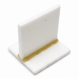 A white, L-shaped object featuring a wide base and upright panel joined at a right angle with a strip of yellowish 2-Part MMA Structural Adhesive for LSE Plastics ~ PE-Bond Kayak500 (50ml 1:1 / B-System) along the seam—ideal for kayak repair or as an HDPE adhesive solution.
