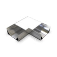 A shiny, metallic 90 Degree Connector for PLW80N Profile with three open rectangular ends in a T-shape, shown on a white background.