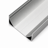 A close-up of the 3.15″ Surface Mount LED Strip Channel (Model PLW80N), crafted from silver, rectangular anodized aluminum with a hollow center, smooth surfaces, and sharp edges, is displayed on a white background. This versatile profile is designed for use as a surface mount LED strip channel and can accommodate an LED DOT FREE frosted diffuser to ensure uniform illumination.