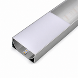 A close-up of a rectangular aluminum profile light fixture diffuser from the Alu-Triangle series, compatible with PLW80N, RPLW80, and RPLW80-FL profiles, featuring a frosted cover that reveals the LED strip inside, placed on a white background. The model shown is the Diffuser for PLW80N.