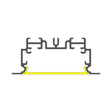 A technical drawing shows a cross-section of the 2" Recessed Easy-Mounting LED Strip Channel (Model Phil.v2 Recessed) with a yellow-highlighted base, ideal for recessed LED strip installation, on a white background.