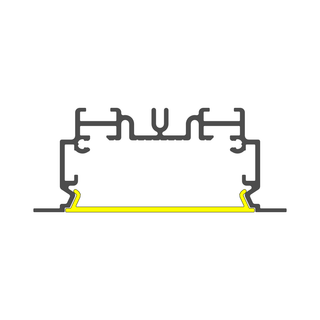 A technical drawing shows a cross-section of the 2" Recessed Easy-Mounting LED Strip Channel (Model Phil.v2 Recessed) with a yellow-highlighted base, ideal for recessed LED strip installation, on a white background.