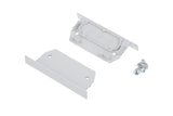 Two white plastic end caps with screws, designed for the Phil.v2 Recessed Profile. One end cap has a rectangular base with rounded edges; the other features a recessed design and circular markings, perfect for lighting fixture installation.