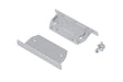 End Cap for Phil.v2 Recessed Profile lighting fixture: includes two silver metal plates (one with raised edges and rectangular cutout, one flat with angled ends) and three small screws, all shown on a white background.