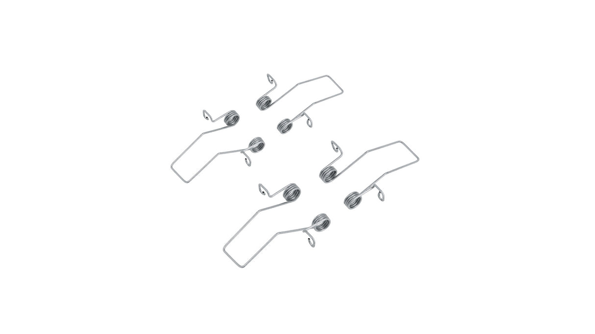 Four Spring Holders for Phil.v2 Recessed Profile—steel, coiled tension springs with extended wire arms—are arranged on a white background. Each holder features a looped coil center and angled wire ends.