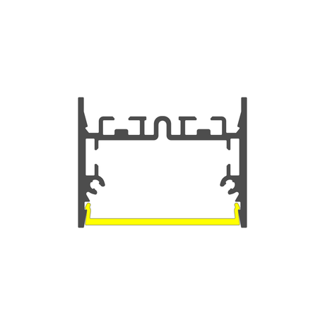 Cross-section diagram of a black 1.73″ Suspended/Surface Mount LED Channel ~ Model Pixel33-01 with a yellow highlighted segment along the bottom edge, all on a white background.