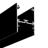 Close-up of a 1.76″ Suspended/Surface Mount LED Channel ~ Model Pixel33-02 in black, featuring a complex cross-section, ideal for architectural lighting or framing, shown against a white background.
