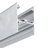 Close-up of the 1.76″ Suspended/Surface Mount LED Channel ~ Model Pixel33-02 in silver aluminum, featuring multiple slots and ridges—ideal for building frames or architectural lighting installations.