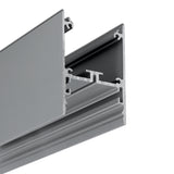 Close-up of 1.76″ Suspended/Surface Mount LED Channel ~ Model Pixel33-02 in gray aluminum, showing its hollow interior and multiple channels—ideal for architectural lighting or framing applications.