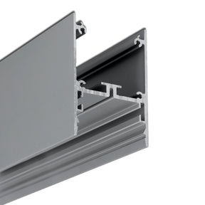Close-up of 1.76″ Suspended/Surface Mount LED Channel ~ Model Pixel33-02 in gray aluminum, showing its hollow interior and multiple channels—ideal for architectural lighting or framing applications.
