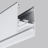 Close-up of a 1.76″ Suspended/Surface Mount LED Channel ~ Model Pixel33-02 with grooved white aluminum finish, set against a gray background. Ideal for construction or architectural lighting applications.