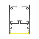 Cross-sectional diagram of the 1.76″ Suspended/Surface Mount LED Channel ~ Model Pixel33-02 with a highlighted yellow gasket at the bottom, showing its structural design and internal component placement.