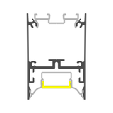 A cross-section of a window or door frame shows a yellow-highlighted area near the bottom center, featuring the 1.76″ Suspended/Surface Mount LED Channel ~ Model Pixel33-02 as part of the internal structure.