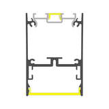 Cross-section of 1.76″ Suspended/Surface Mount LED Channel ~ Model Pixel33-02, shown in gray with yellow and light gray highlighting key parts, including an integrated aluminum channel for linear lighting.