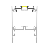 Cross-section diagram of a Complementary Profile ~ Model Pixel33-03 aluminum profile for a power supply enclosure, featuring an internal yellow mounting channel.