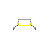 Cross-section diagram of a Complementary Profile ~ Model Pixel33-04 rectangular aluminum lighting channel featuring a yellow mounting bracket for recessed light tray applications.