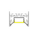 Cross-section diagram of a Complementary Profile ~ Model Pixel33-04 LED profile, showing a U-shaped metal mounting channel with an inner yellow light-diffusing cover for reduced glare lighting.