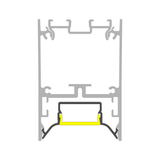 Cross-section diagram of the Complementary Profile ~ Model Pixel33-04 aluminum LED profile featuring a recessed channel highlighted in yellow to reduce glare.