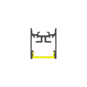 Cross-section of a 1″ Suspended/Surface Mount LED Channel ~ Model Pixy20-01 featuring a yellow diffuser strip at the bottom.