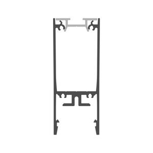 Technical drawing of a cross-section of the 1″ Suspended/Surface Mount LED Channel, Model Pixy20-02, shown in black with internal cavities and grooves, depicted against a white background.
