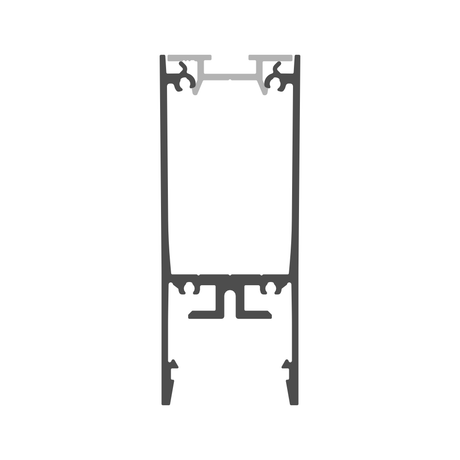 Technical drawing of a cross-section of the 1″ Suspended/Surface Mount LED Channel, Model Pixy20-02, shown in black with internal cavities and grooves, depicted against a white background.